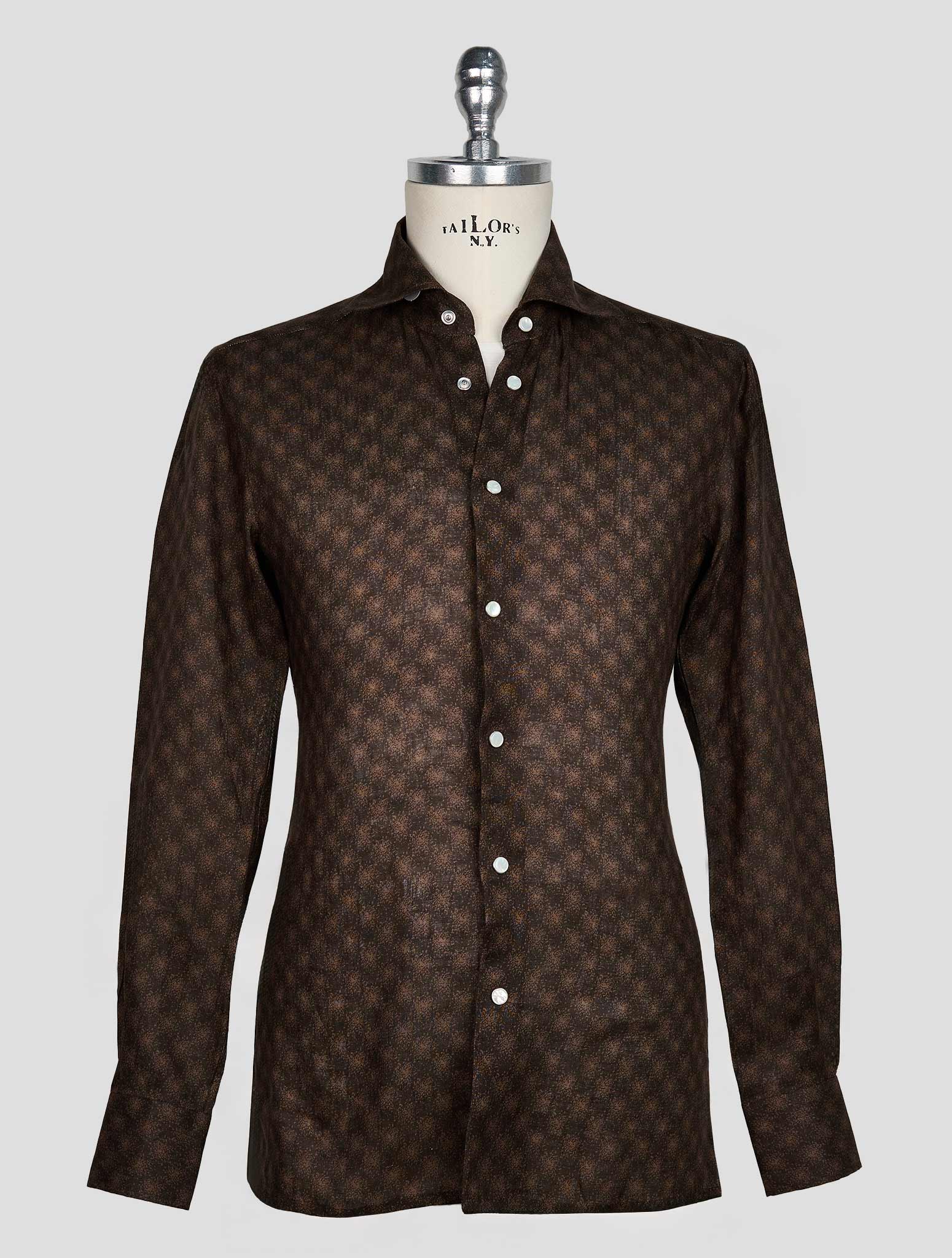 KITON BROWN LIGHT BROWN LINEN SHIRT