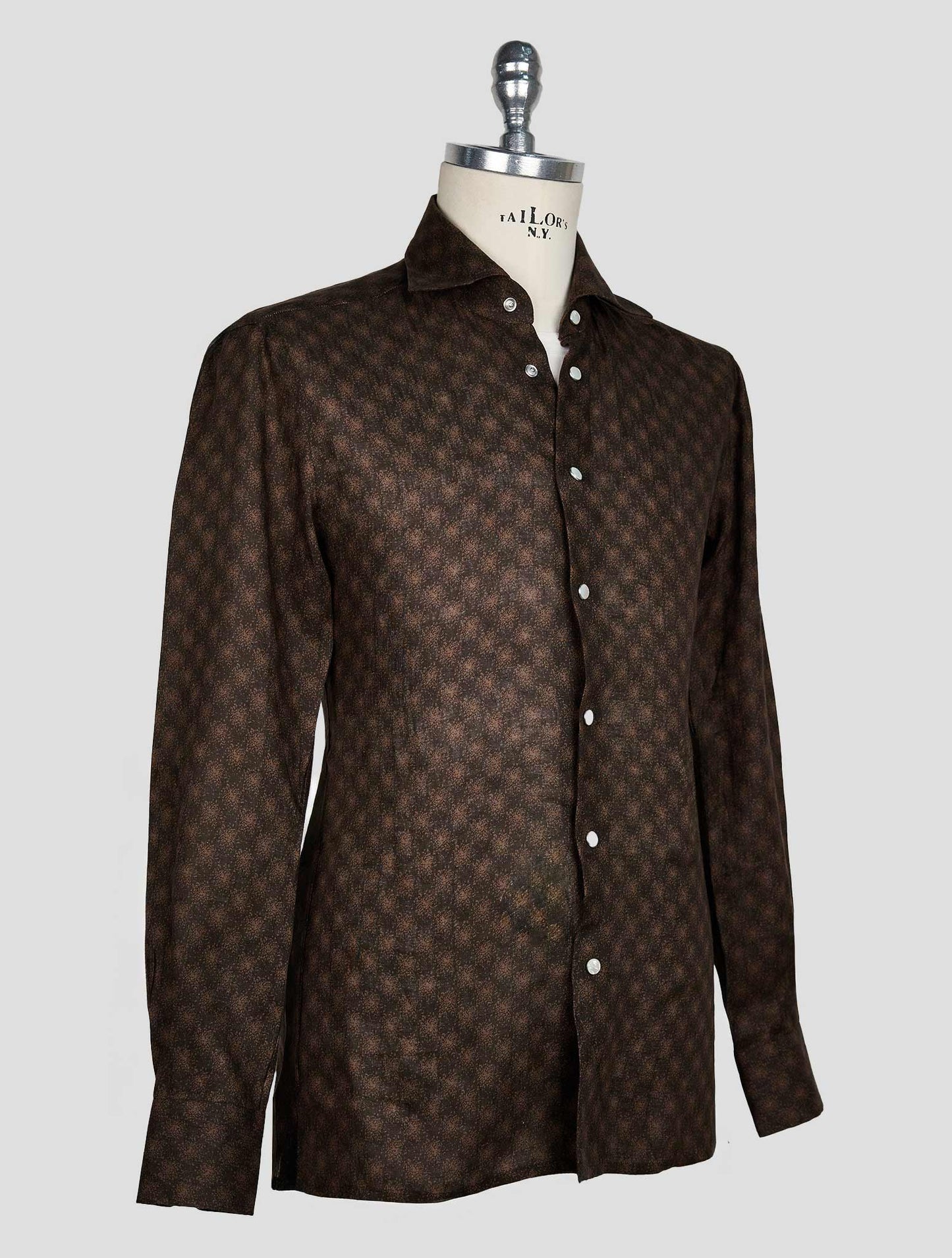 KITON BROWN LIGHT BROWN LINEN SHIRT