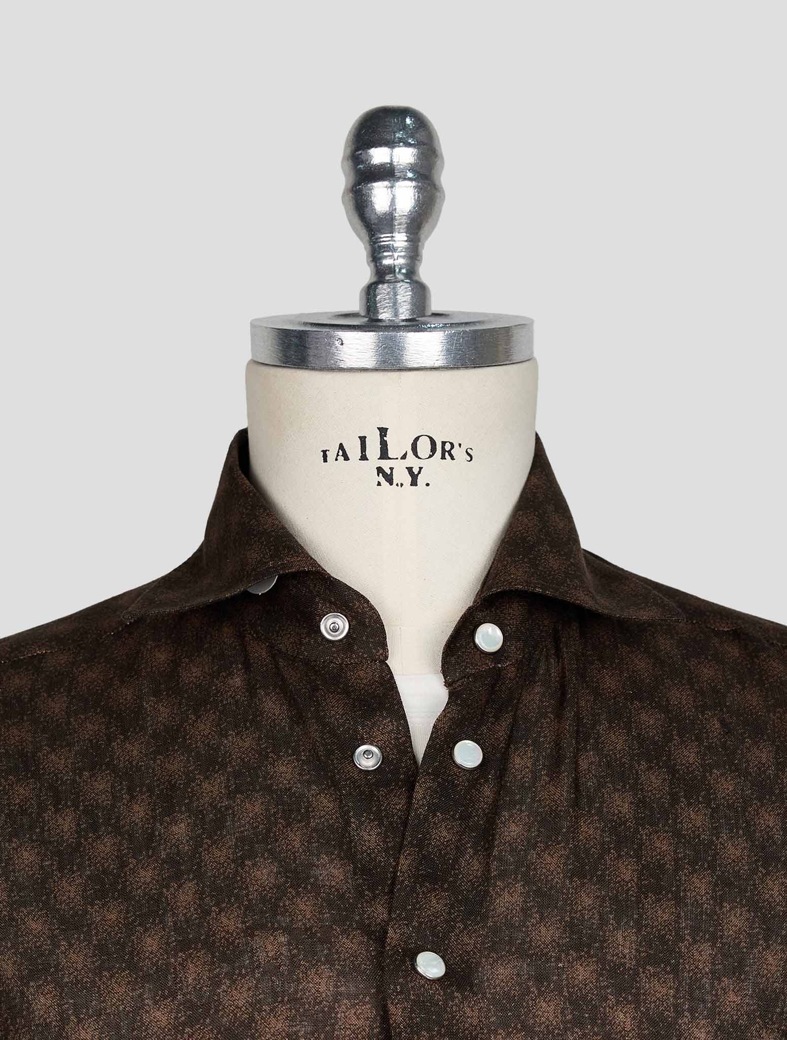 KITON BROWN LIGHT BROWN LINEN SHIRT