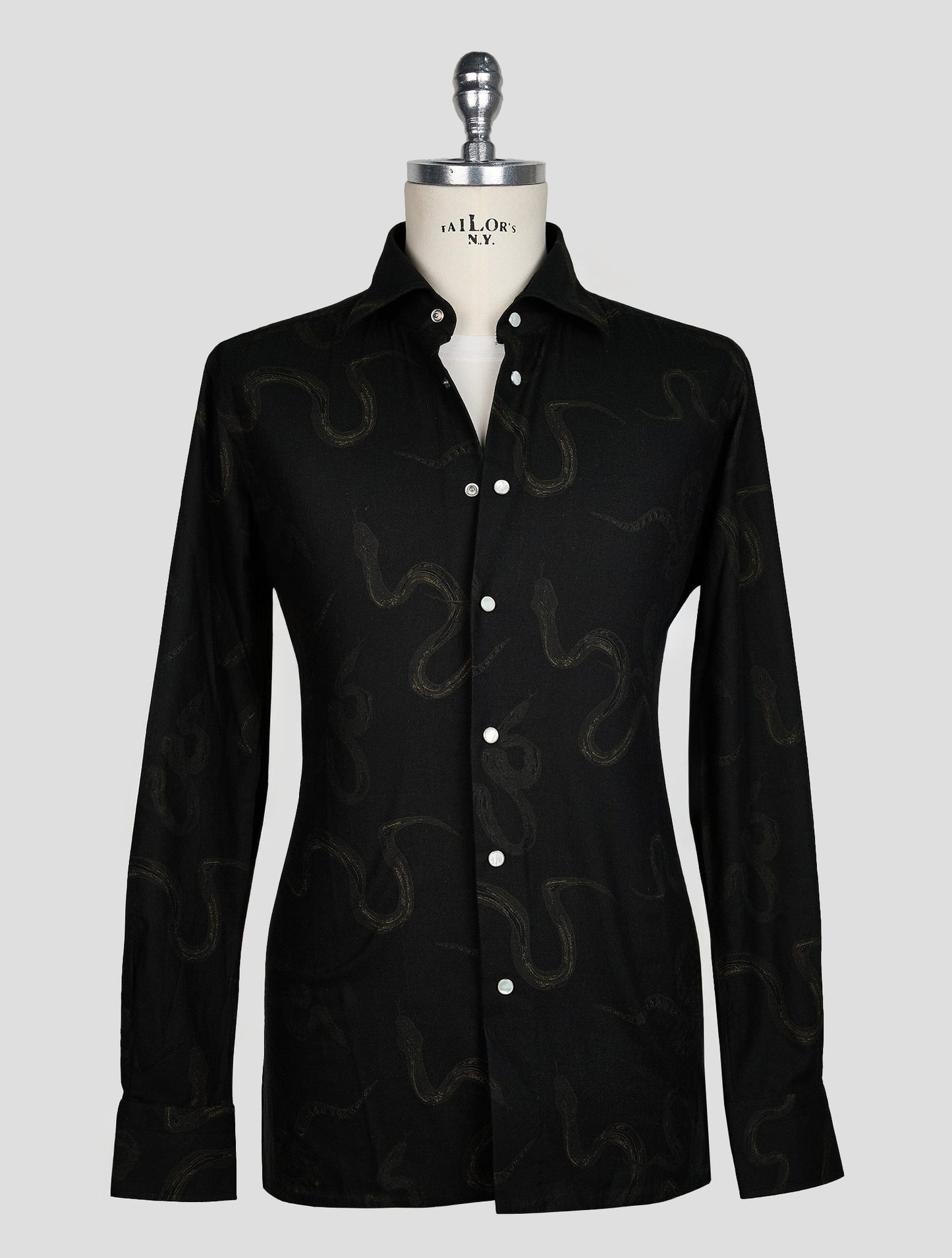 KITON BLACK GREEN COTTON SHIRT