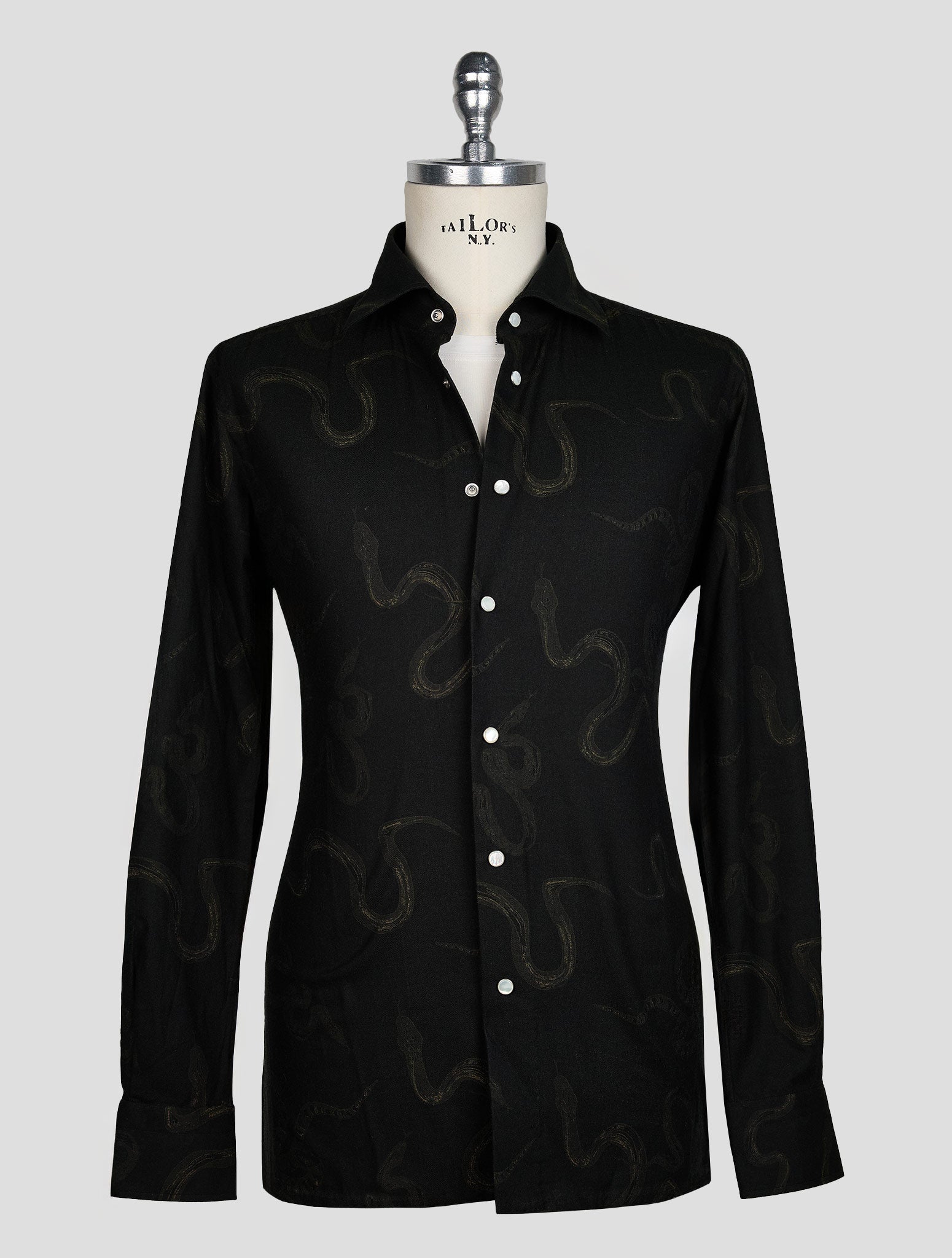 KITON BLACK GREEN COTTON SHIRT