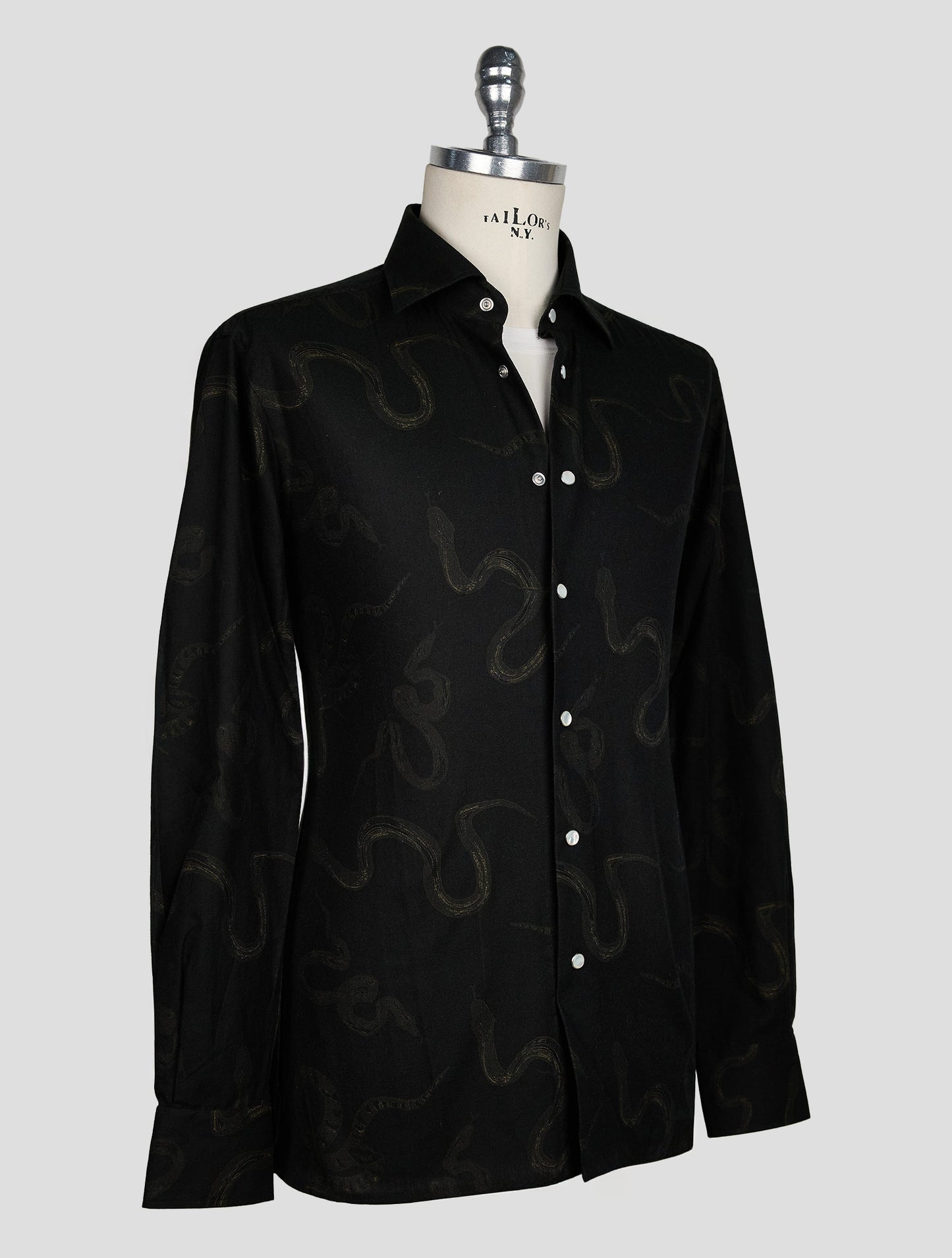 KITON BLACK GREEN COTTON SHIRT