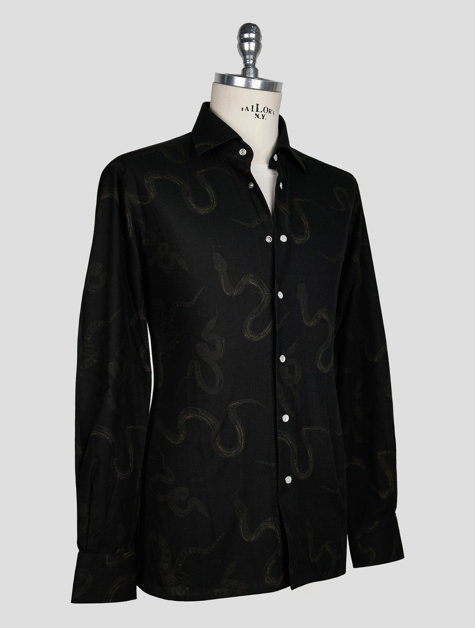 KITON BLACK GREEN COTTON SHIRT