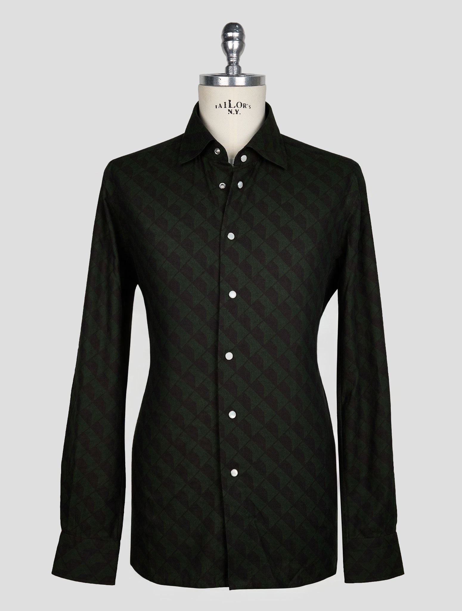 KITON BLACK GREEN COTTON SHIRT