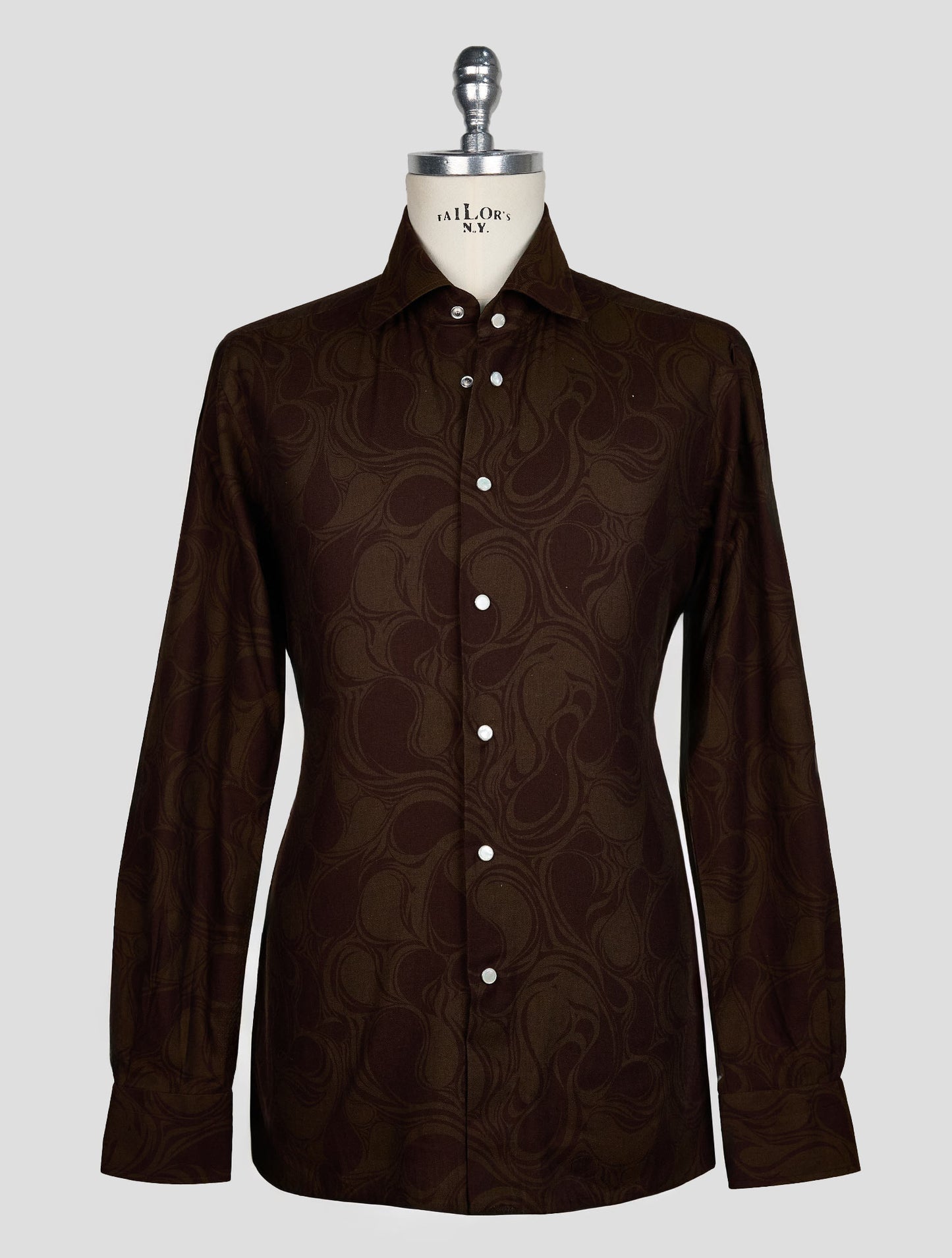 KITON BROWN LIGHT BROWN COTTON SHIRT