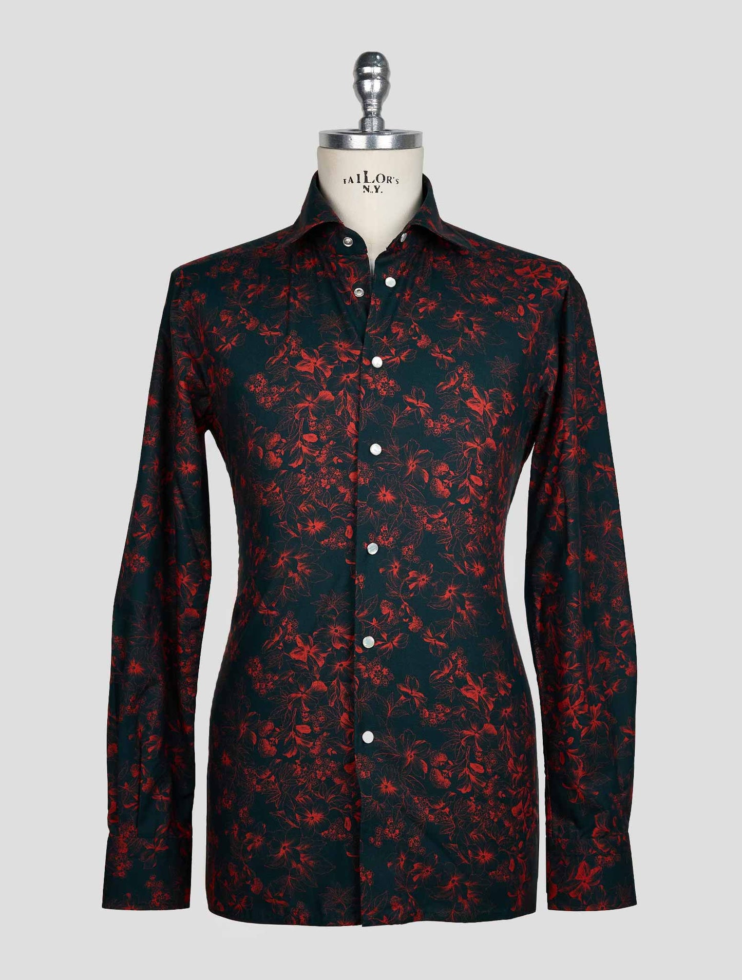 KITON DARK GREEN RED COTTON SHIRT