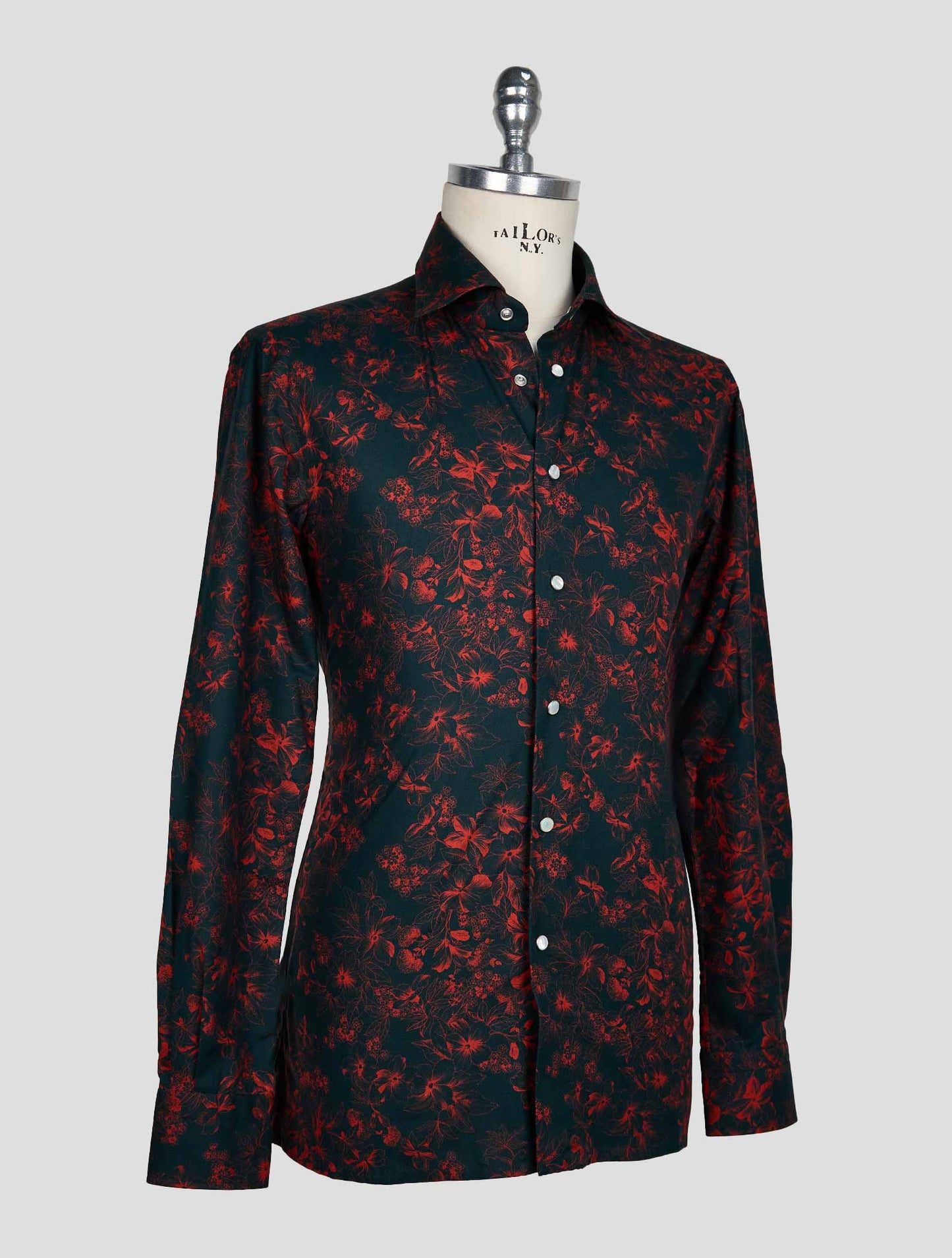 KITON DARK GREEN RED COTTON SHIRT
