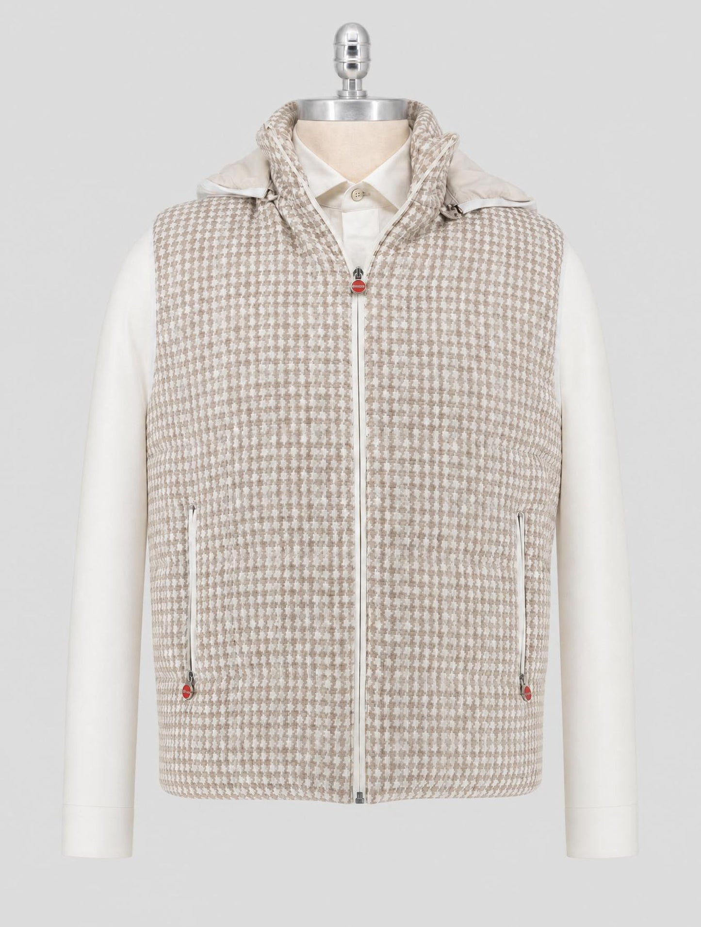 Kiton Beige White Linen Cashmere Virgin Wool Gilet