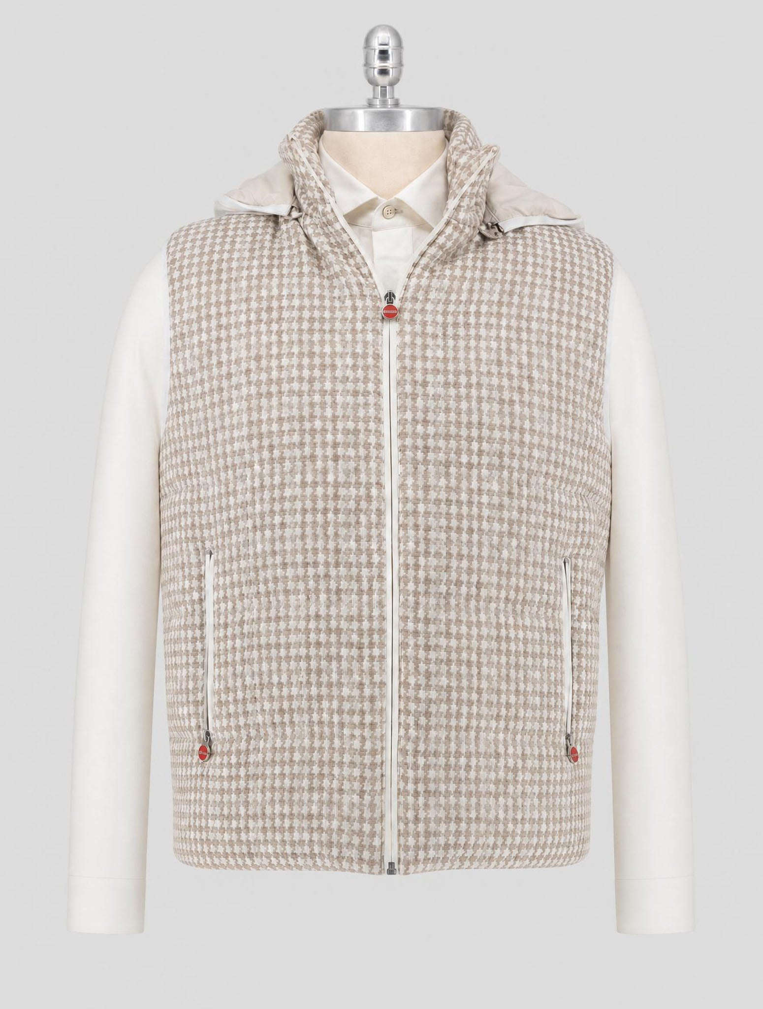 Kiton Beige White Linen Cashmere Virgin Wool Gilet