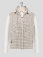 Kiton Beige White Linen Cashmere Virgin Wool Gilet