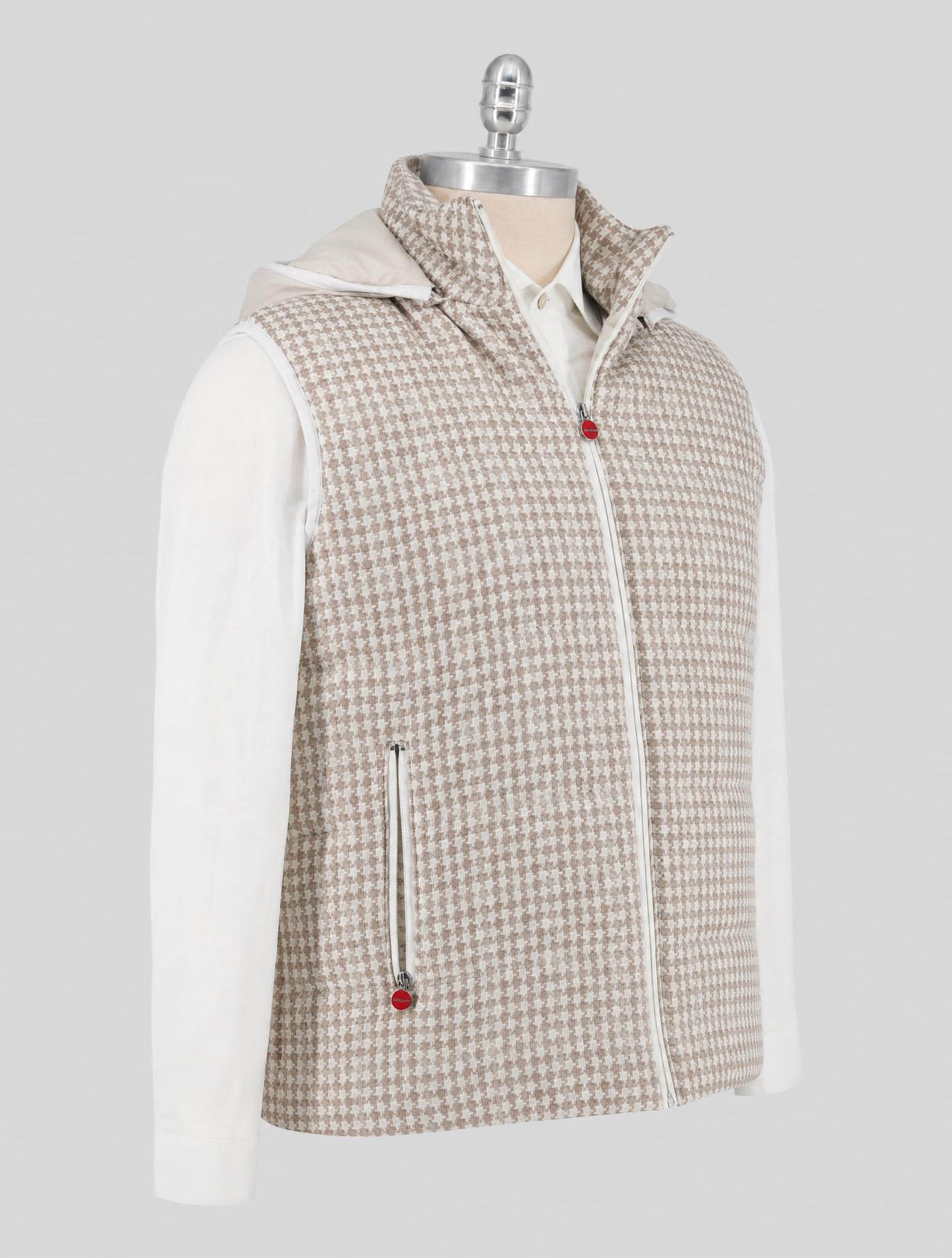Kiton Beige White Linen Cashmere Virgin Wool Gilet