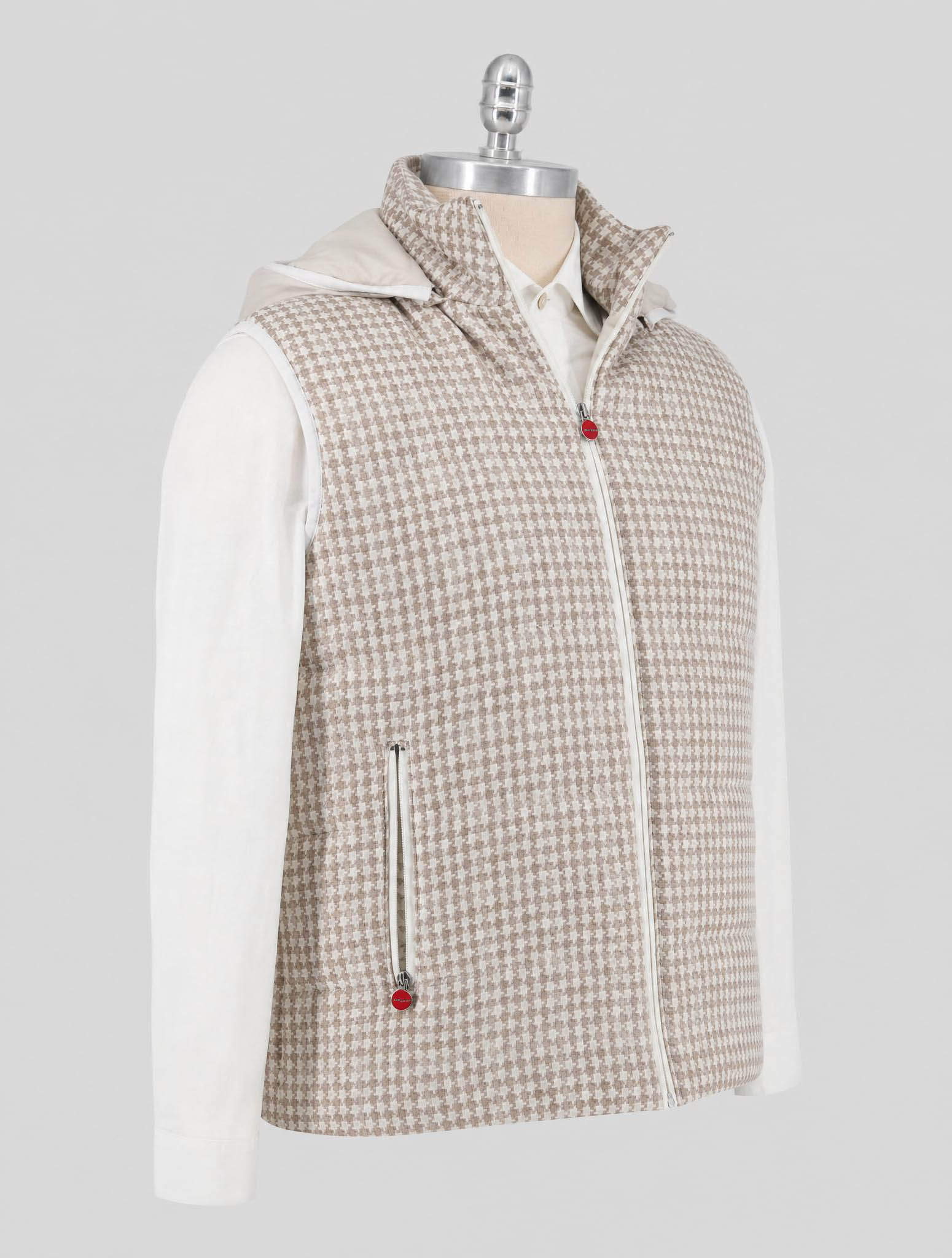 Kiton Beige White Linen Cashmere Virgin Wool Gilet