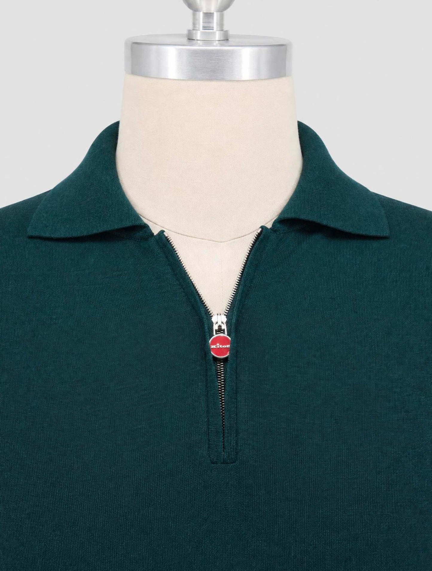 Kiton Green Cashmere Silk Sweater Polo Half Zip
