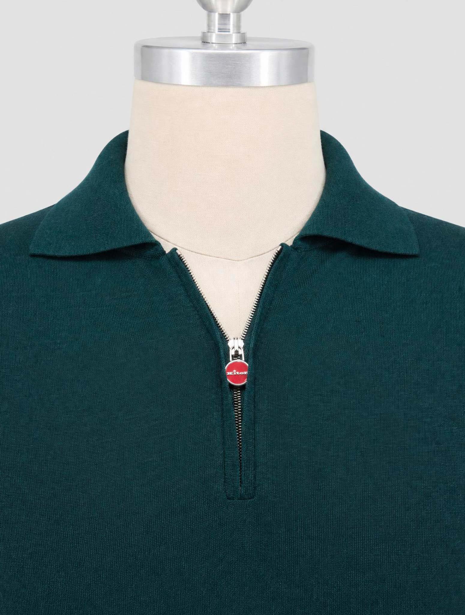 Kiton Green Cashmere Silk Sweater Polo Half Zip