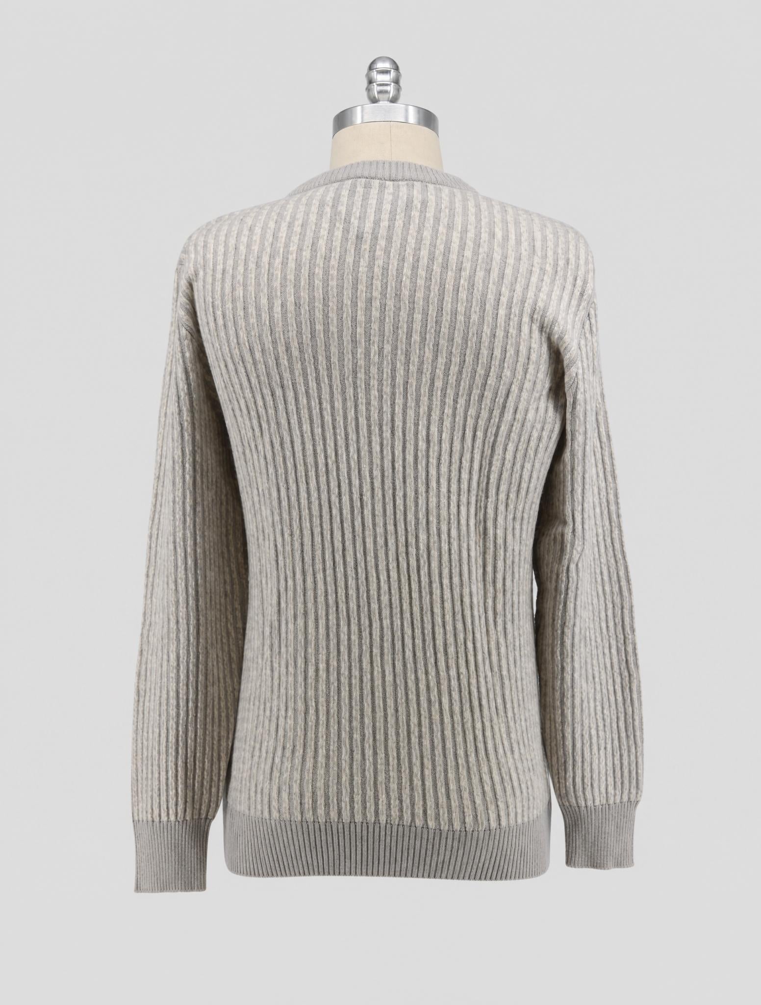 Kiton Beige White Cashmere Sweater Crewneck