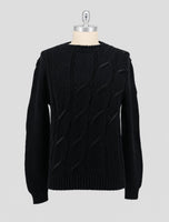 Kiton Black Cotton Linen Sweater Crewneck