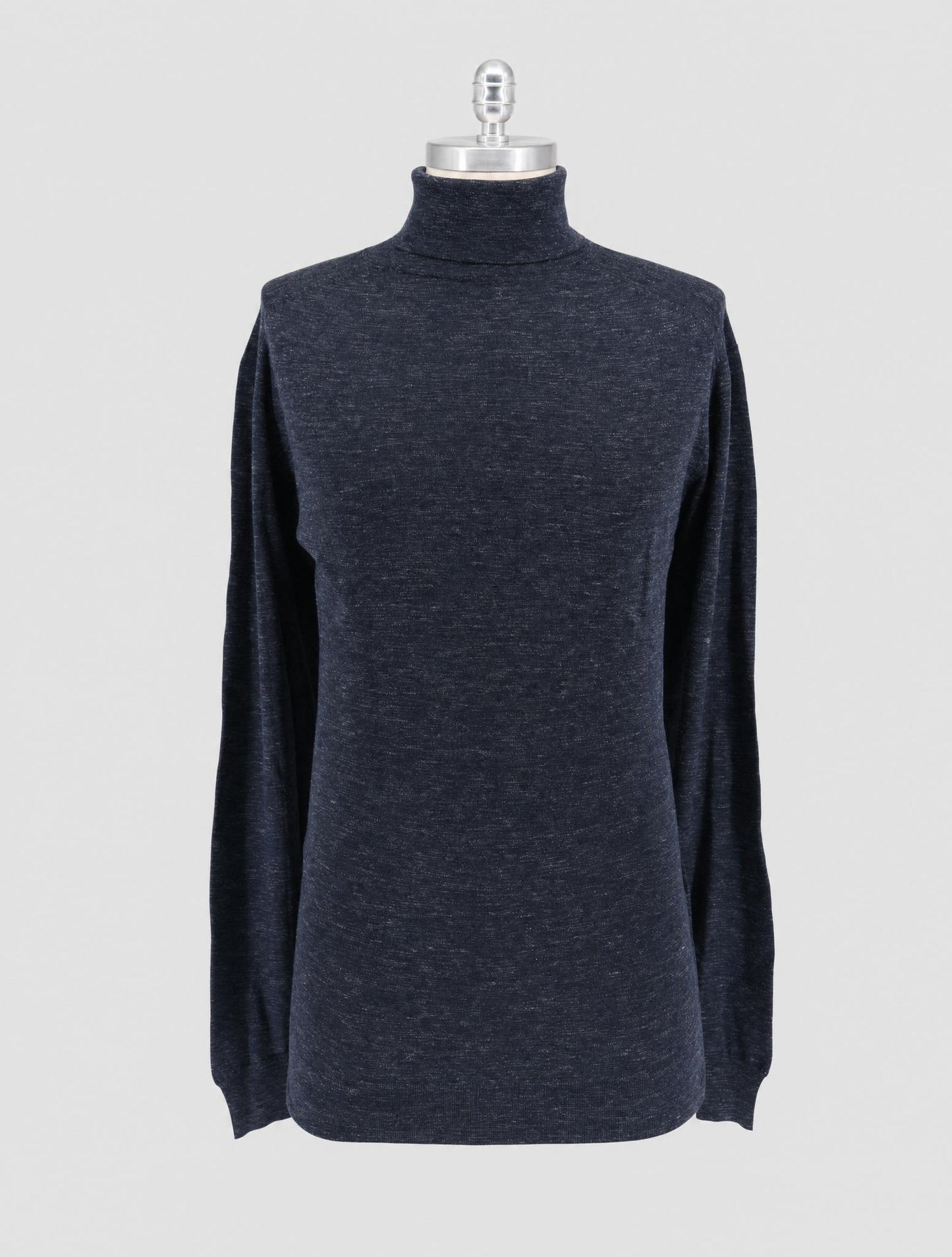 Kiton Blue Silk Cashmere Linen Sweater Turtleneck