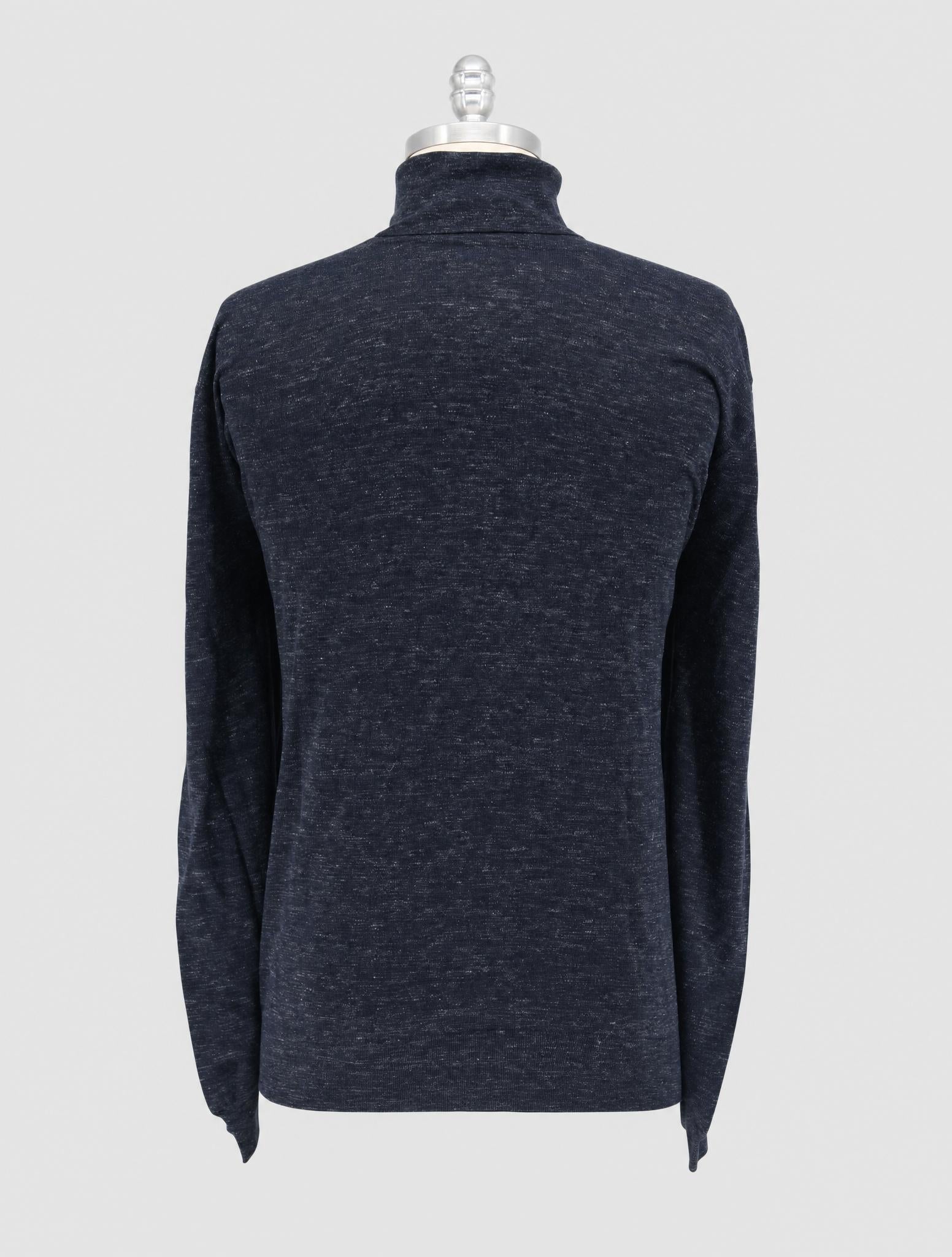 Kiton Blue Silk Cashmere Linen Sweater Turtleneck