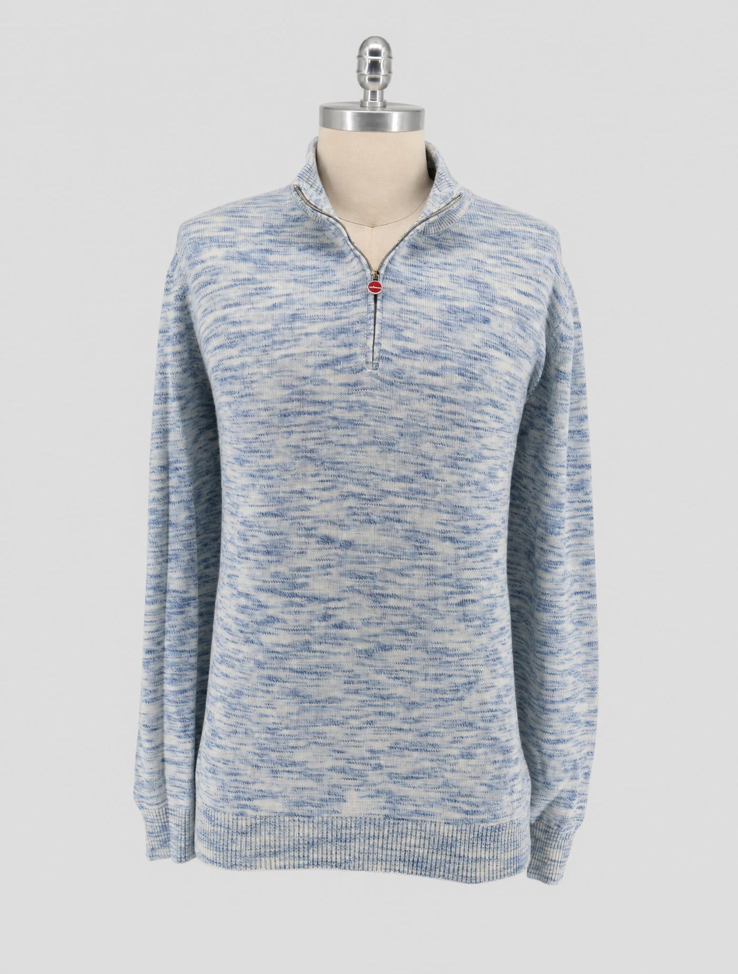 Kiton Light Bkue White Cashmere Sweater Half Zip