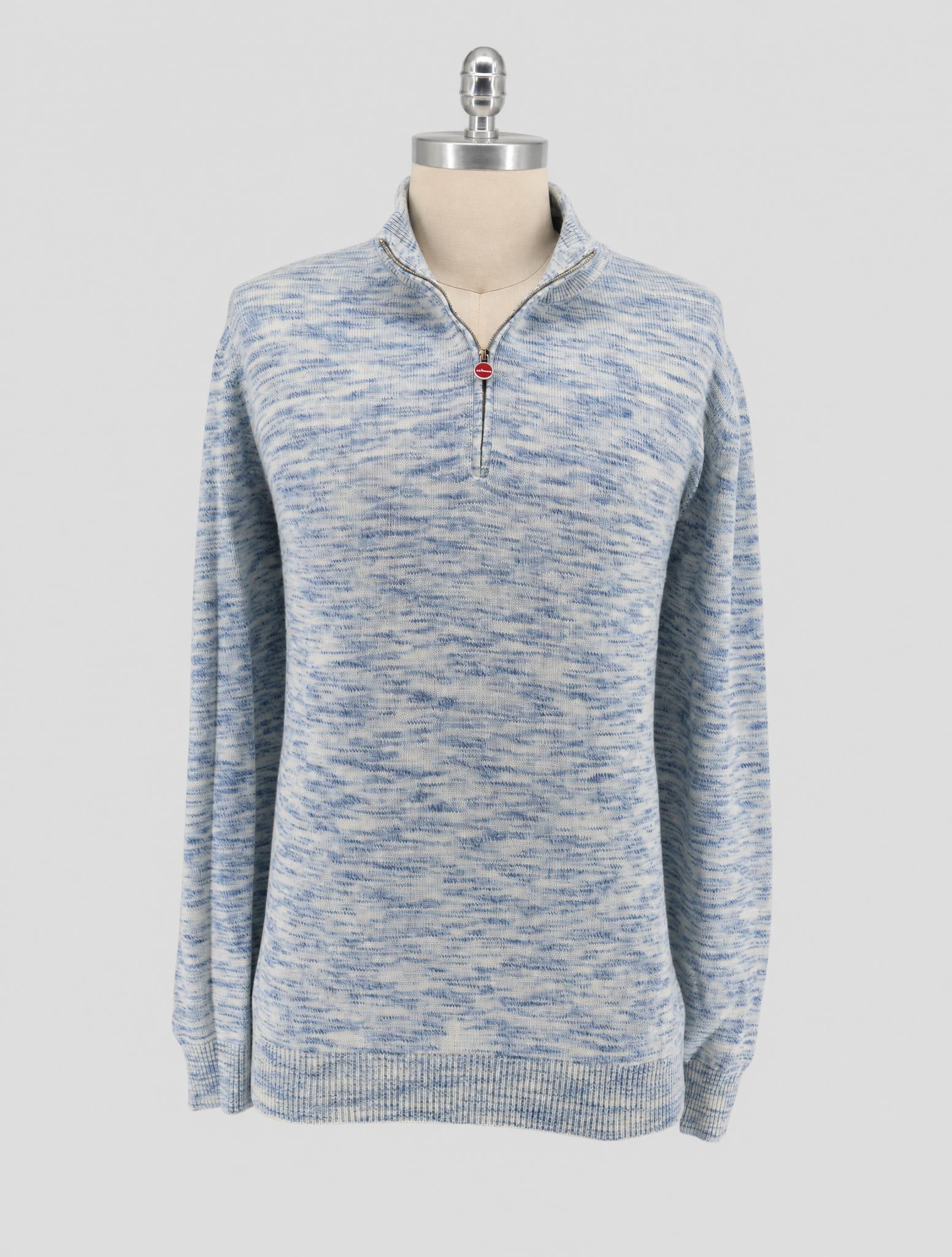 Kiton Light Bkue White Cashmere Sweater Half Zip