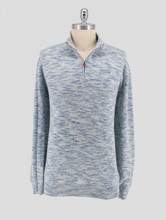 Kiton Light Bkue White Cashmere Sweater Half Zip