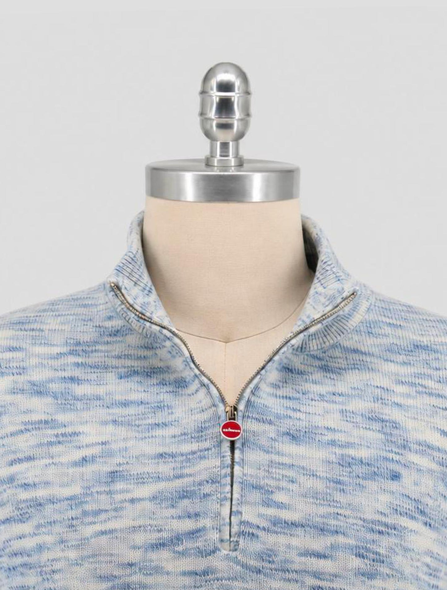 Kiton Light Bkue White Cashmere Sweater Half Zip