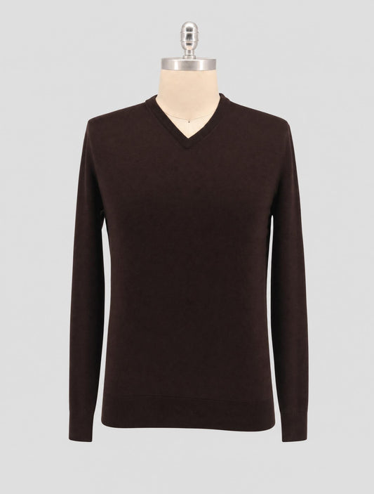 Kiton Dark Brown Wool 14 Micron Sweater V-Neck