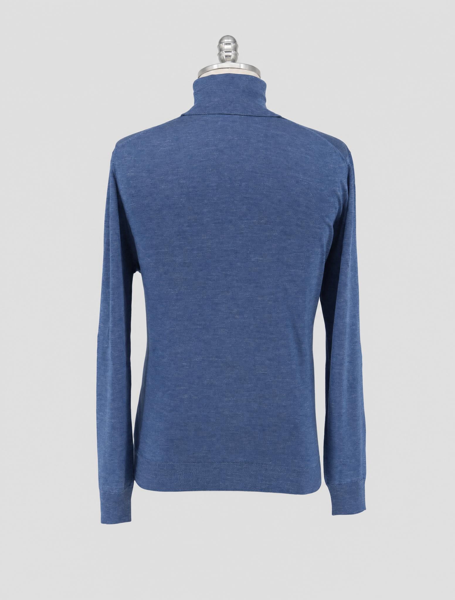 Kiton Blue Silk Cashmere Linen Sweater Turtleneck