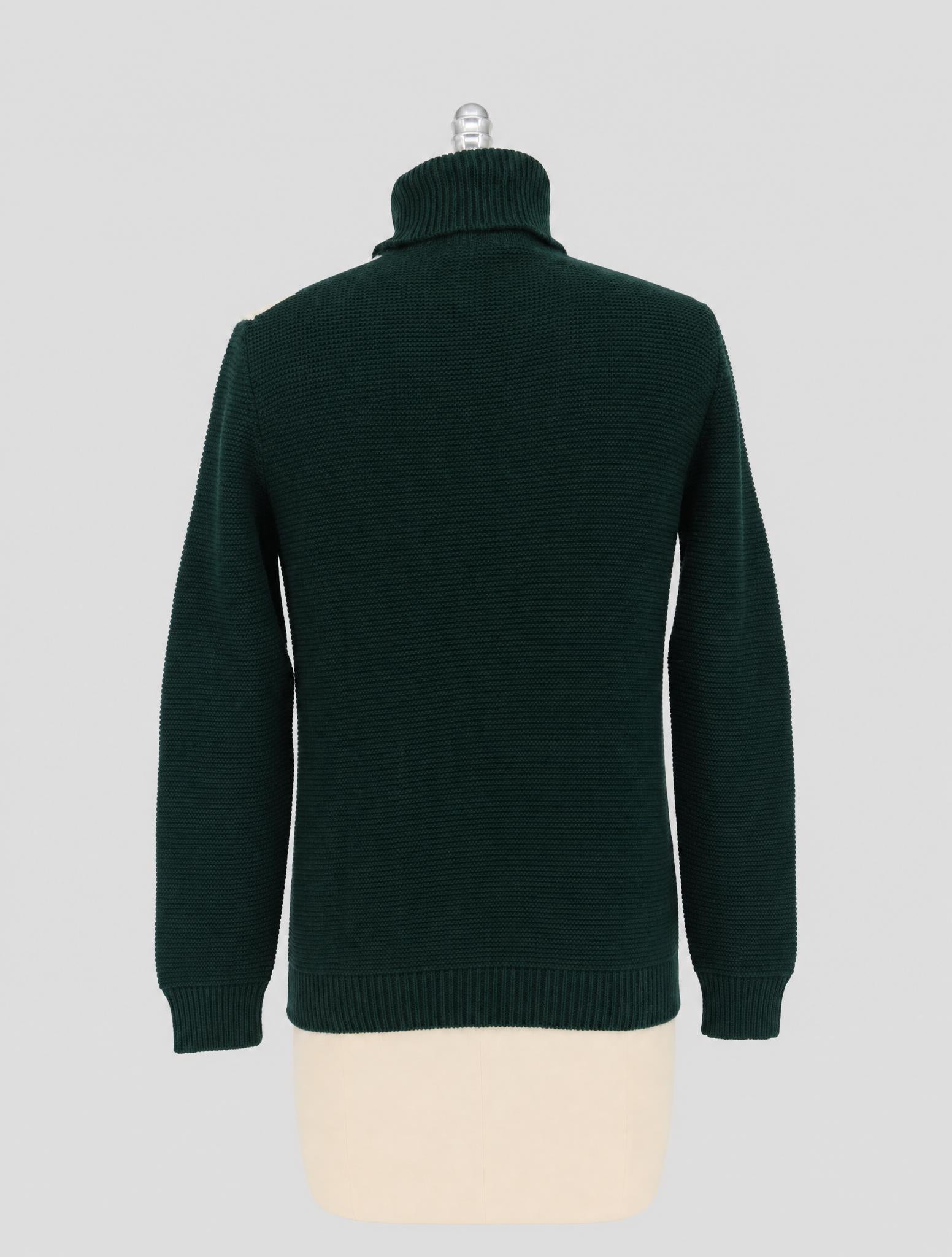 Kiton Green White Cashmere Sweater Turtleneck