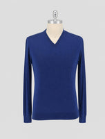 Kiton Blue Wool Diamante Blue Sweater V-Neck