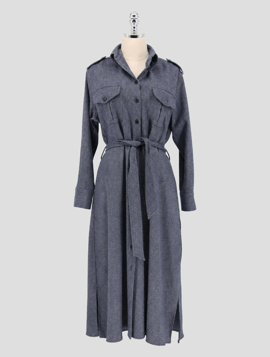 Kiton Blue Virgin Wool Cashmere Pa Ea Dress Women