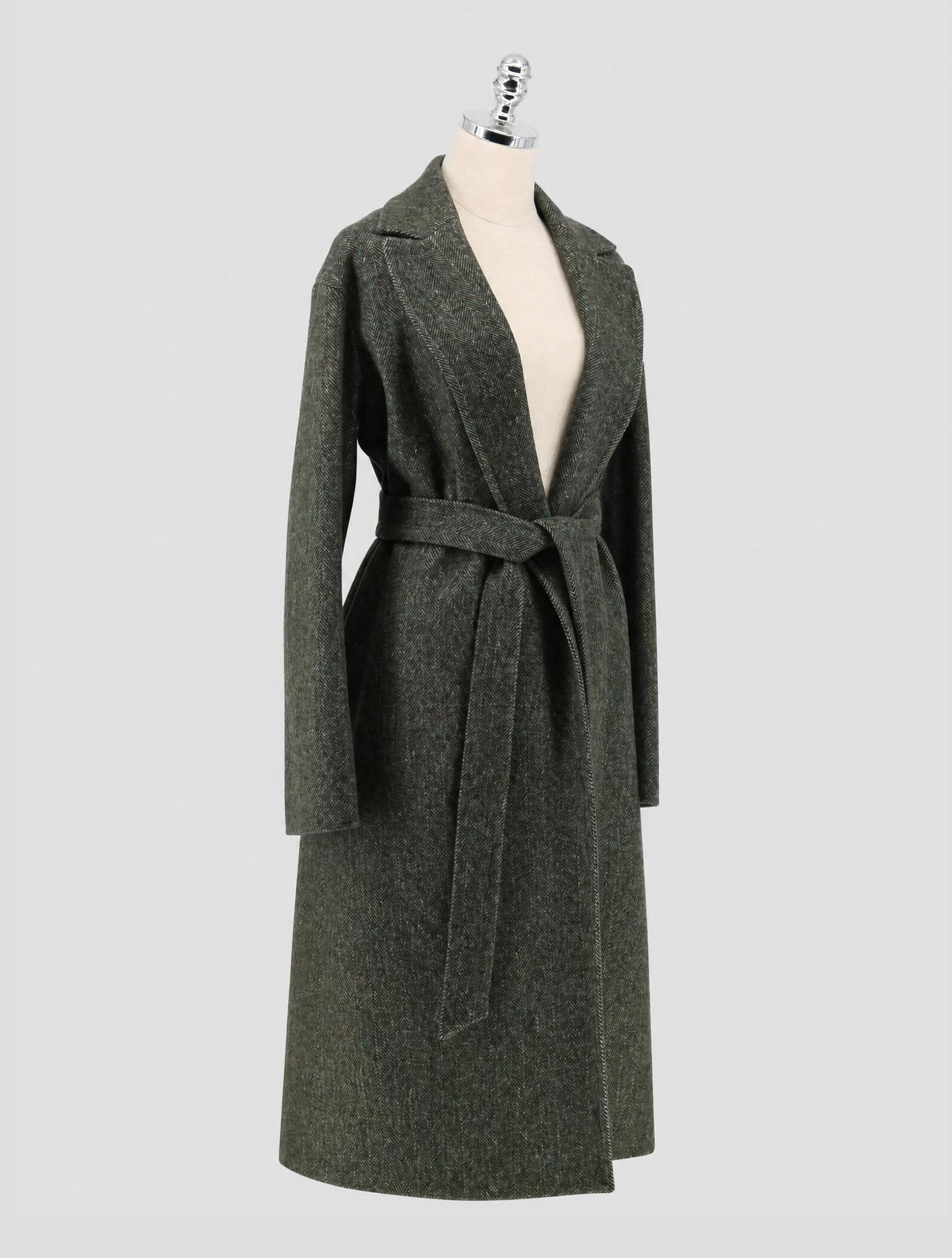 Kiton Green Virgin Wool Cashmere PA Overcoat Women