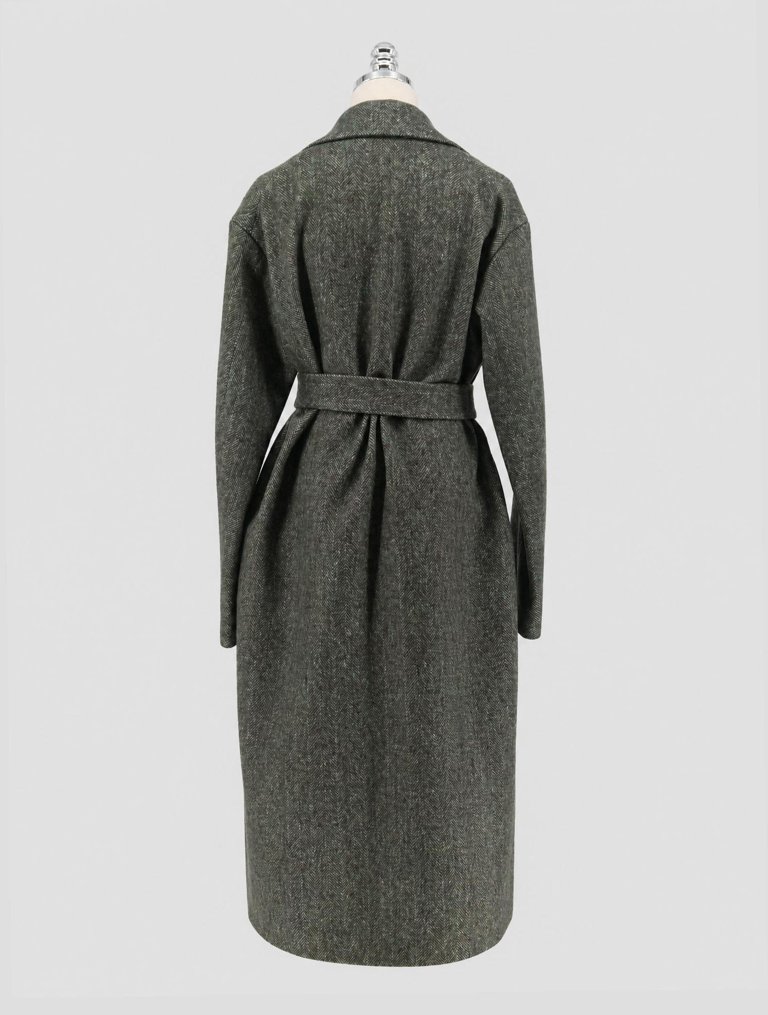 Kiton Green Virgin Wool Cashmere PA Overcoat Women