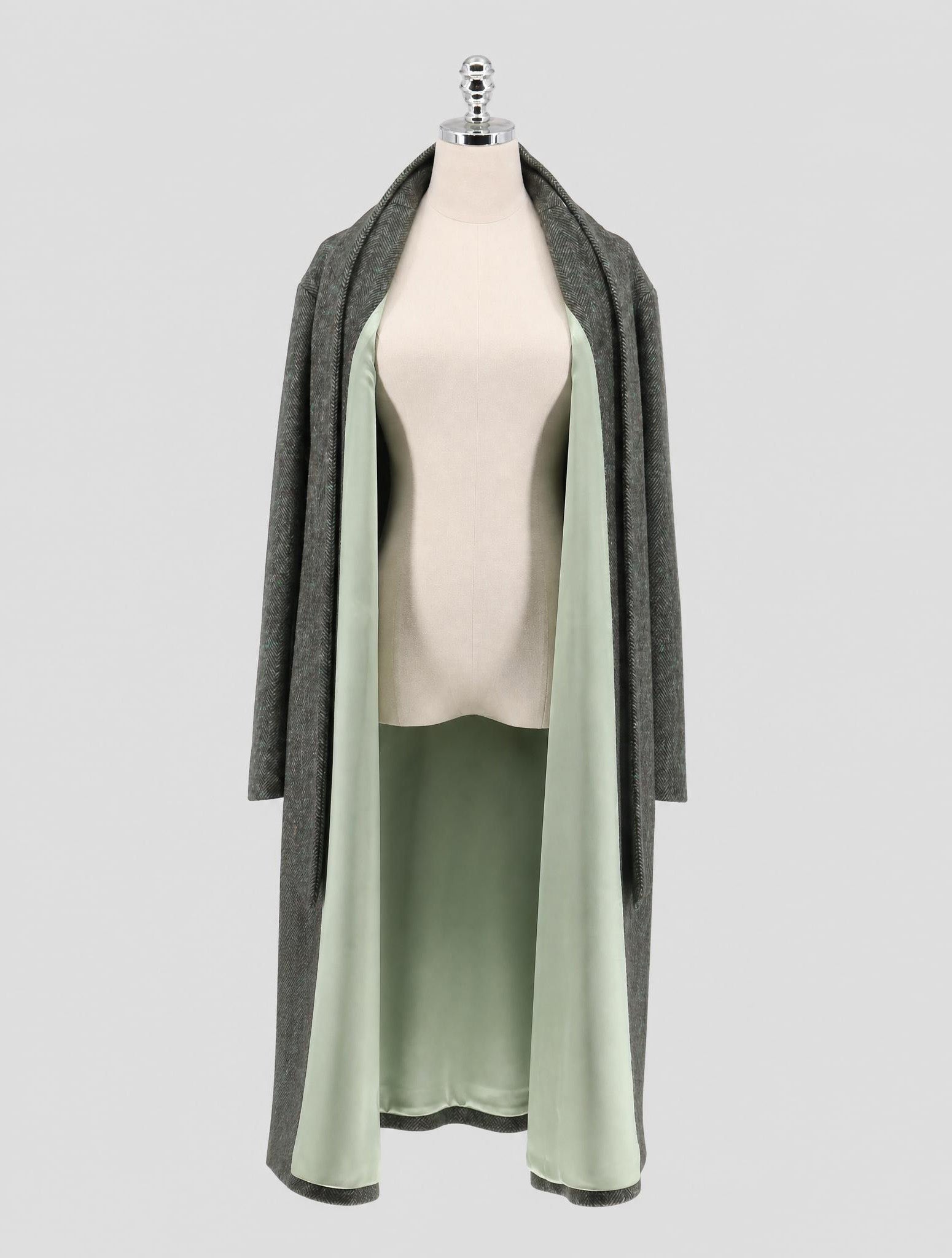 Kiton Green Virgin Wool Cashmere PA Overcoat Women