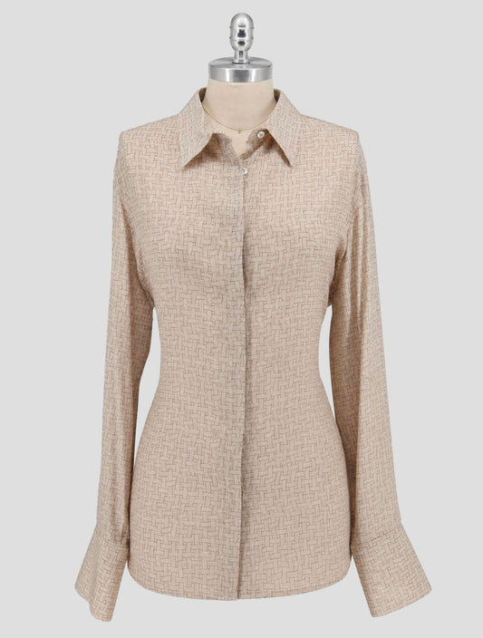 Kiton Beige Gray Silk Shirt Women