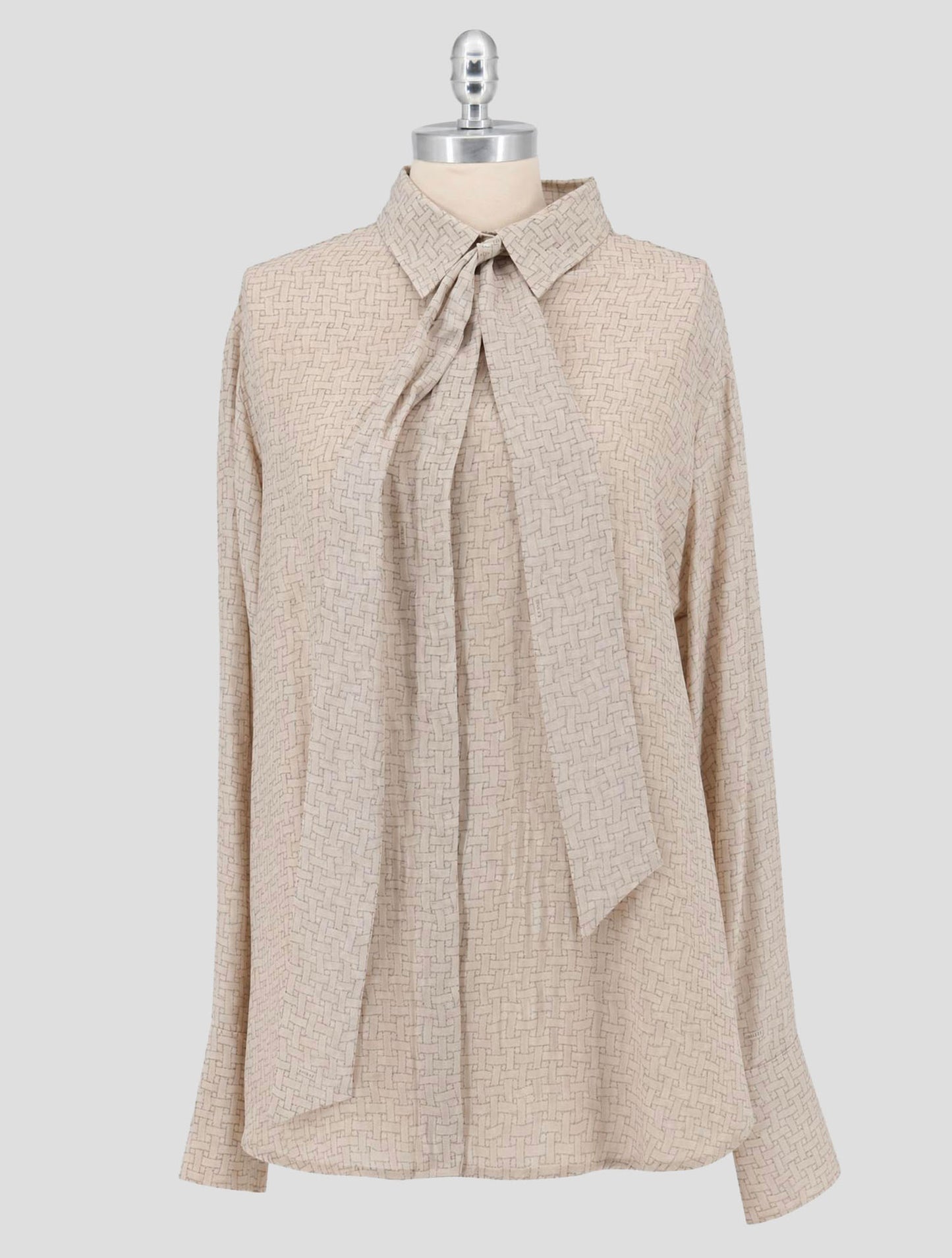 Kiton Beige Gray Silk Shirt Women