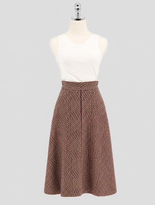 Kiton Brown Black Cashnere Wool Skirt Women