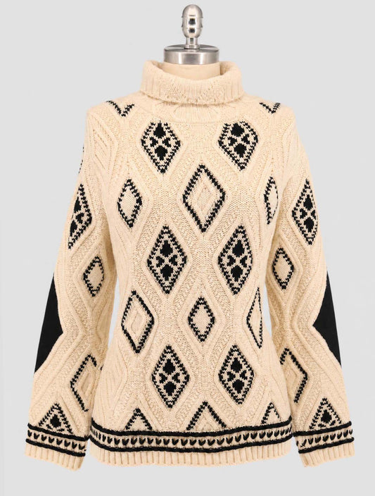 Kiton Black White Cashmere Sweater Turtleneck Women