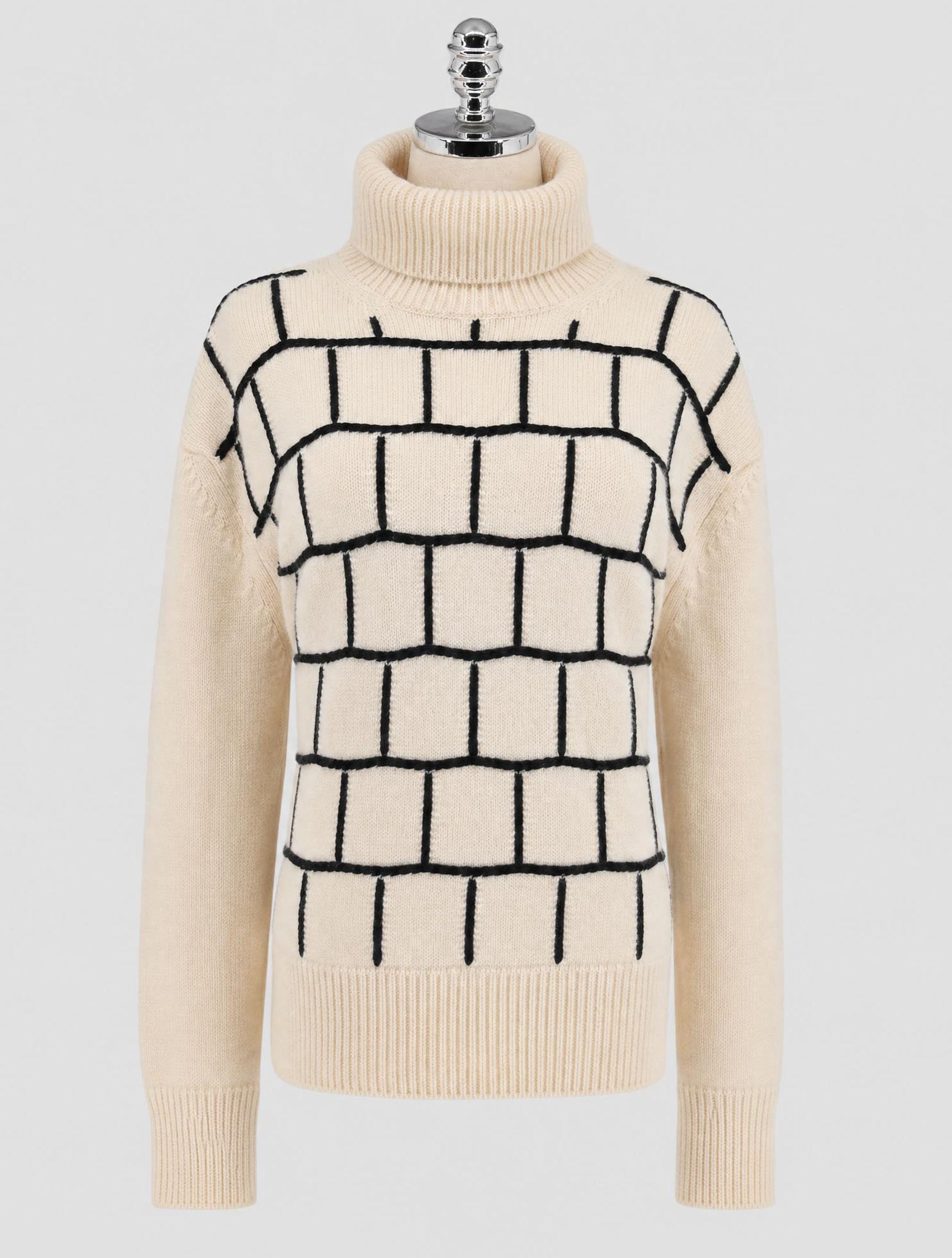 Kiton Black White Cashmere Sweater Turtleneck Women