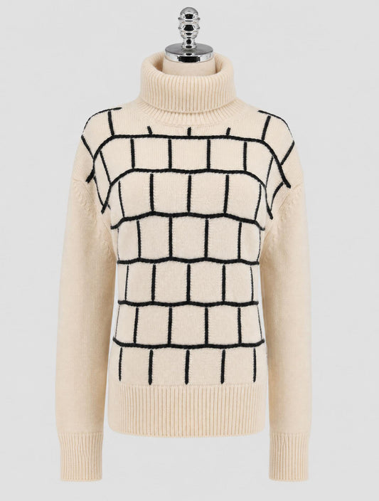 Kiton Black White Cashmere Sweater Turtleneck Women