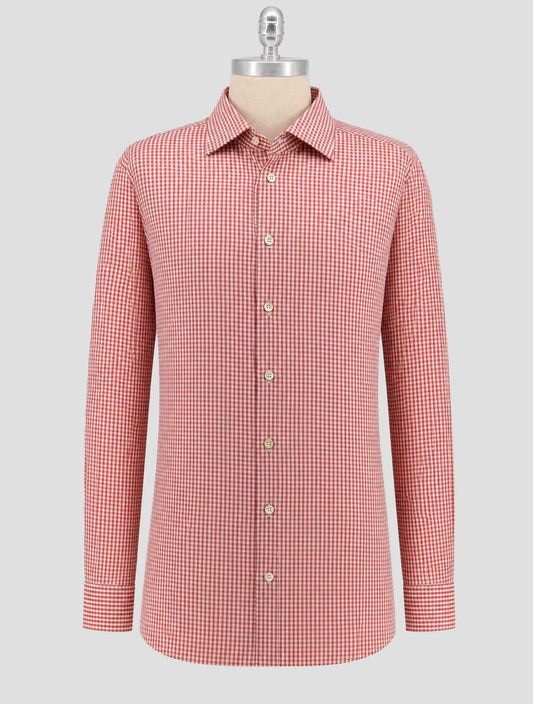 Kiton Red White Cotton Shirt
