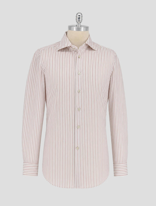 Kiton Brown White Cotton Shirt