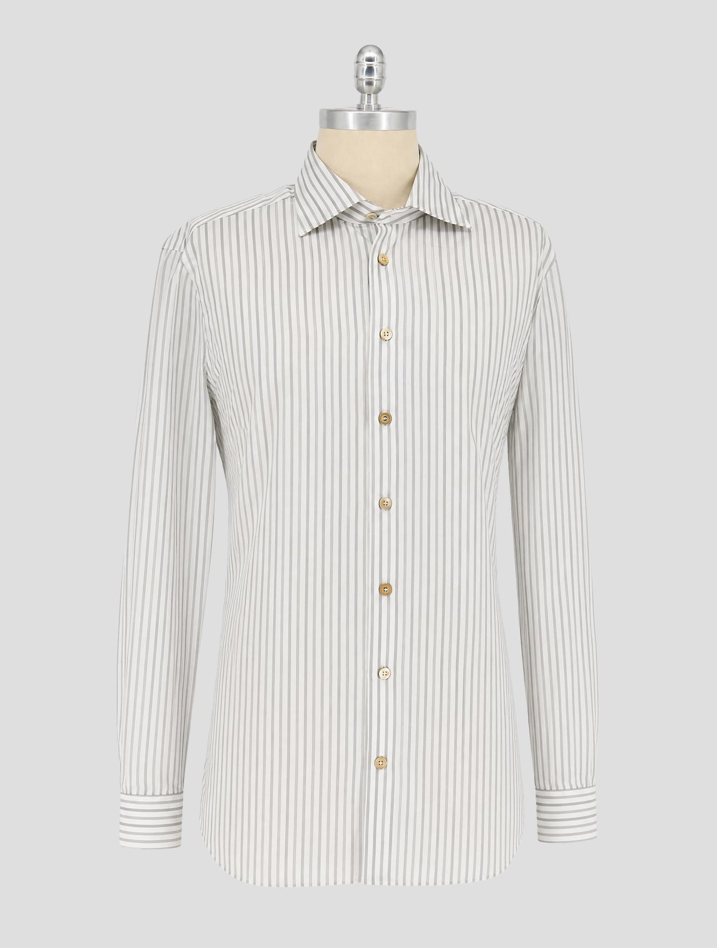 Kiton Gray White Cotton Shirt