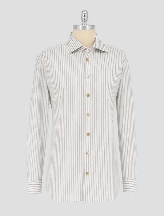 Kiton Gray White Cotton Shirt
