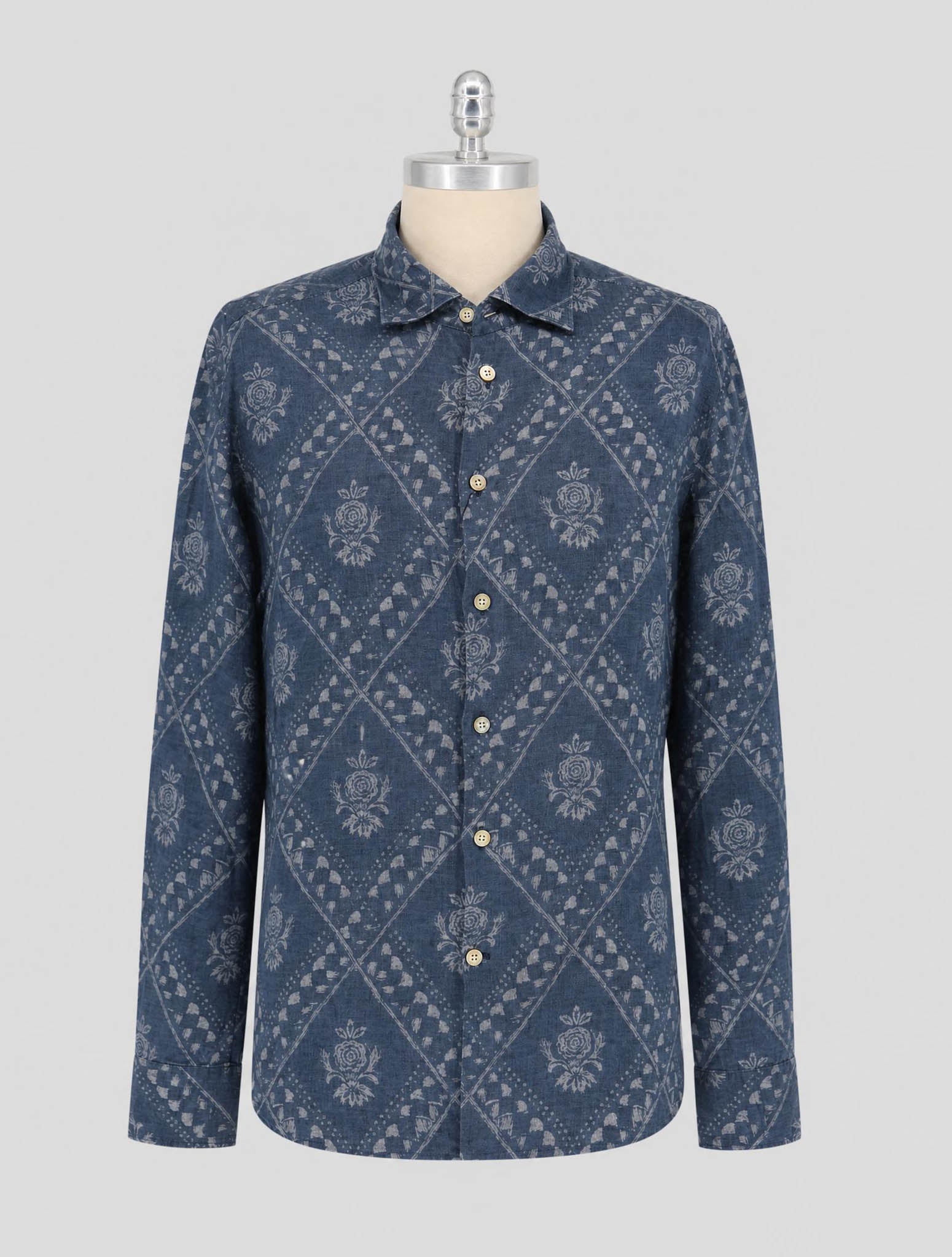 Kiton Blue Gray Linen Washed Shirt
