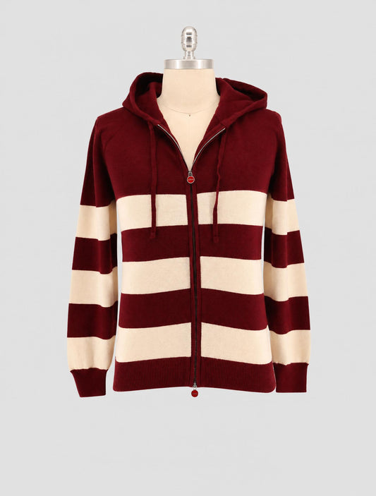Kiton Burgundy White Cashmere Sweater Full Zip