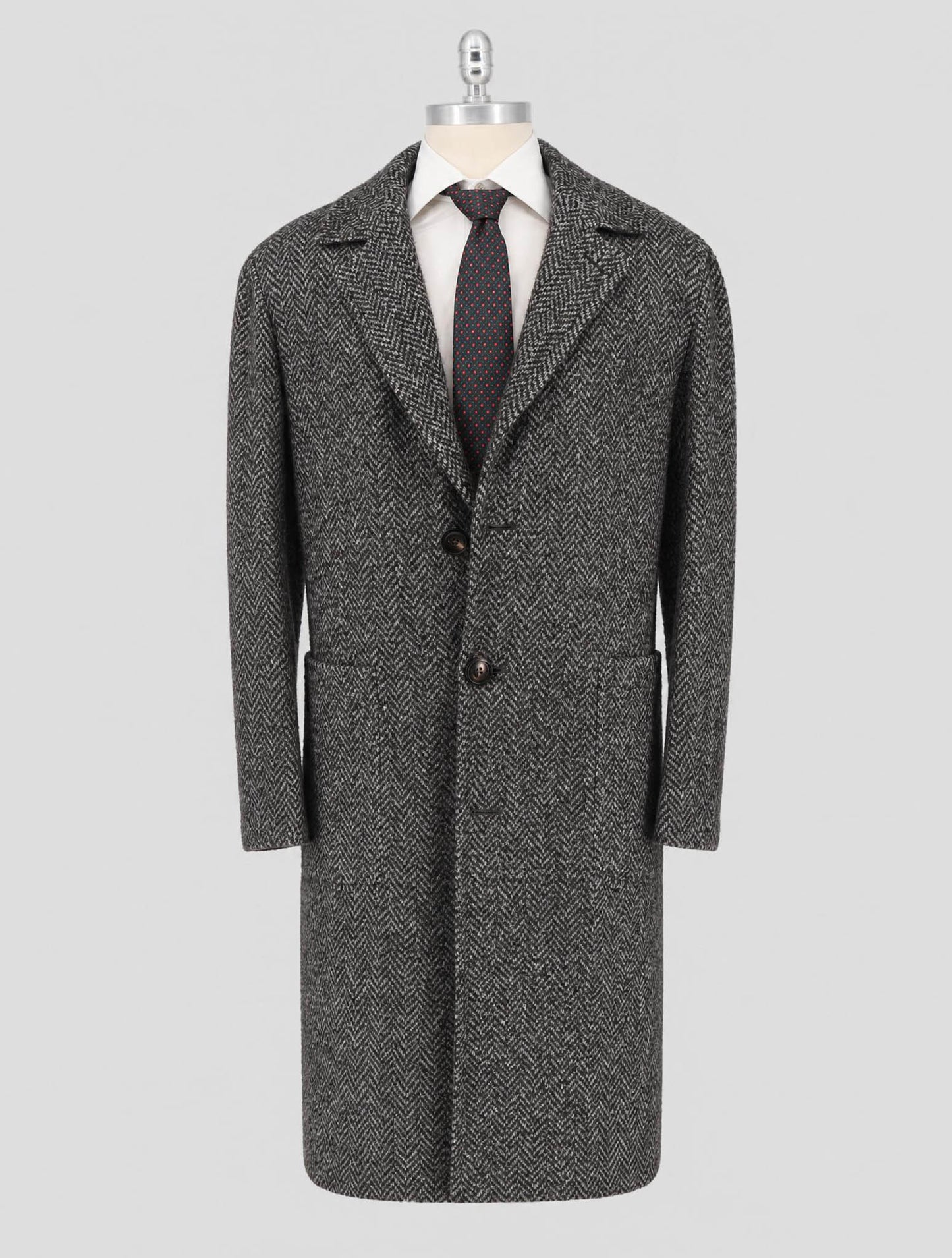 Kiton Gray Black Virgin Wool Cashmere Silk Overcoat