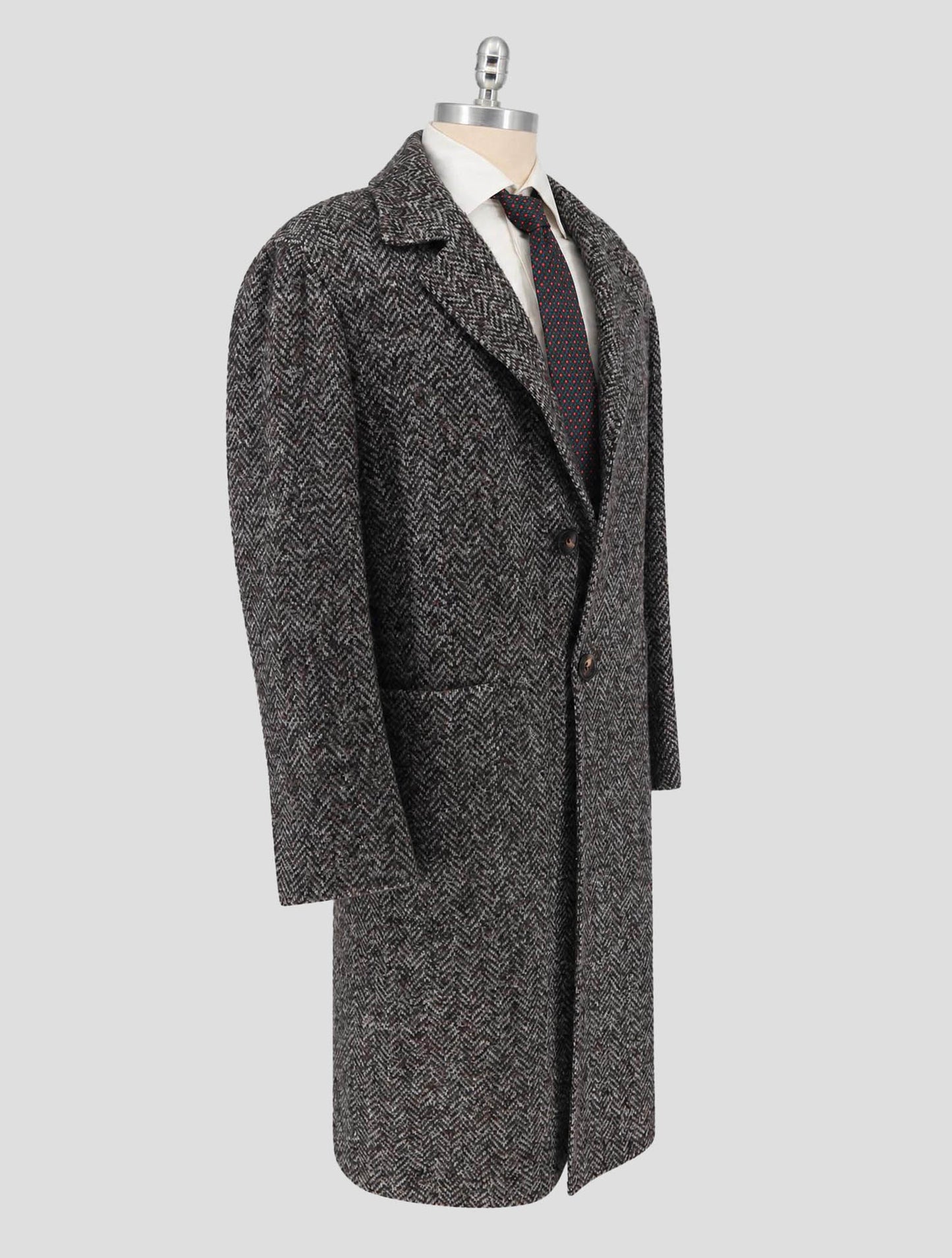 Kiton Gray Black Virgin Wool Cashmere Silk Overcoat