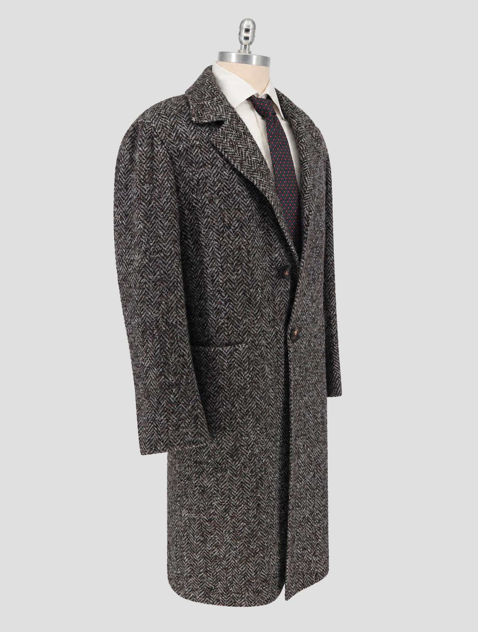 Kiton Gray Black Virgin Wool Cashmere Silk Overcoat