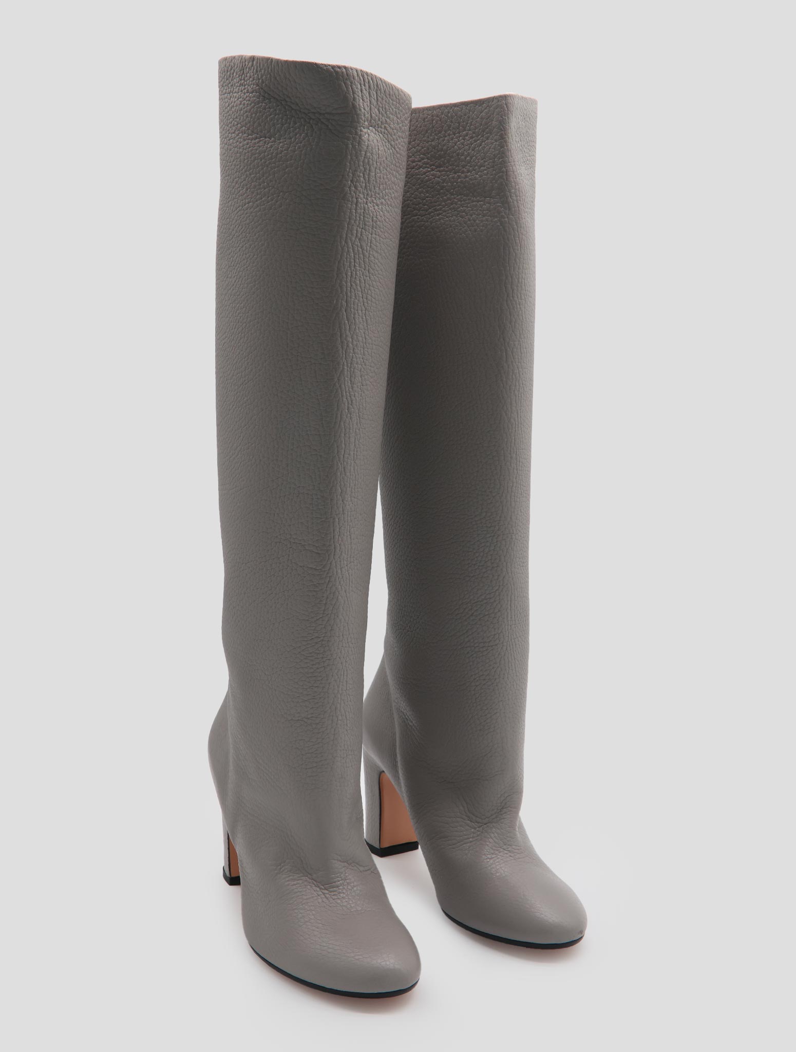 Kiton Gray Leather Deer Long Boots Women